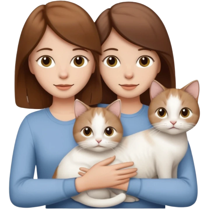Due fidanzati, capelli marroni, che tengono in mano un gatto bianchissimo  emoji