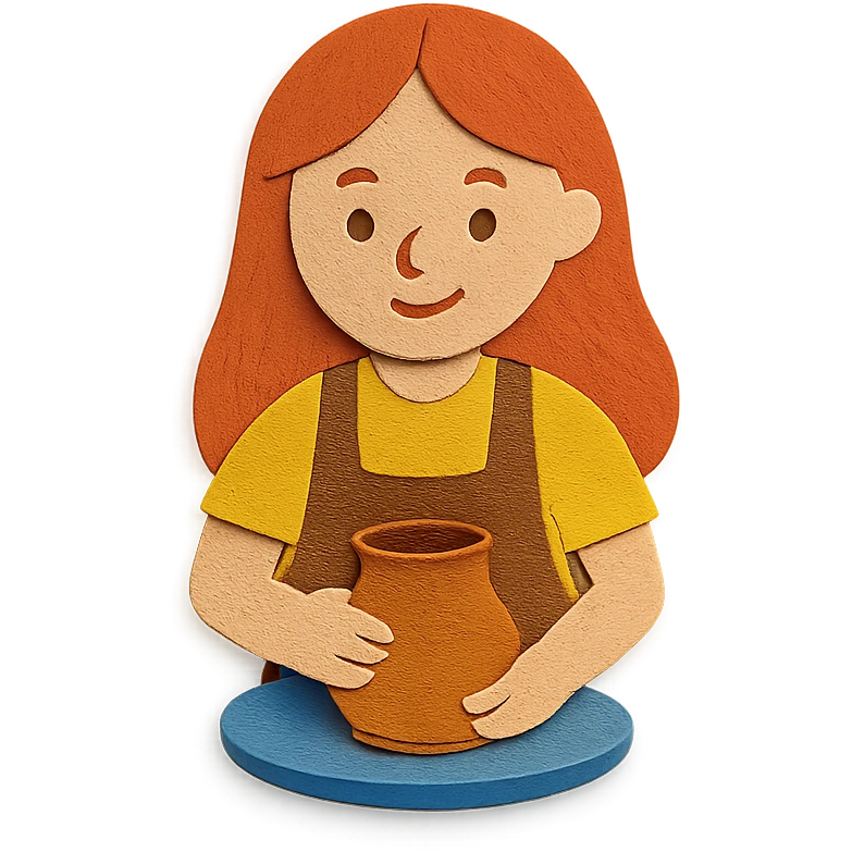 girl with long red hair making pottery emoji