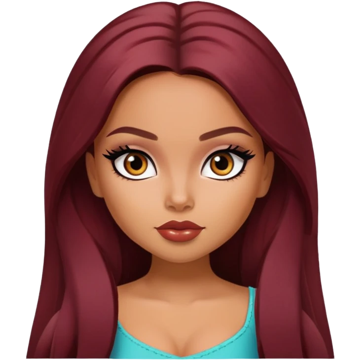 pretty bratz girl, latina, dark red hair,  long hair, brown eyes, black eyeliner, tan skin emoji