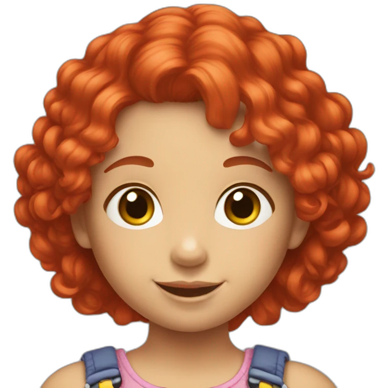 cheerful little girl with red hair and a doll emoji