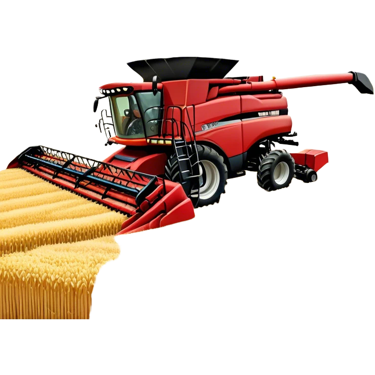 Case IH Axial-Flow 8250 (2022) – Cinematic-realistic Case IH Axial-Flow 8250 harvester, its deep red body towering over endless wheat fields. The massive cutting header slices through golden crops, sending a steady stream of grain into the bin as dust and chaff swirl in the afternoon sun. emoji