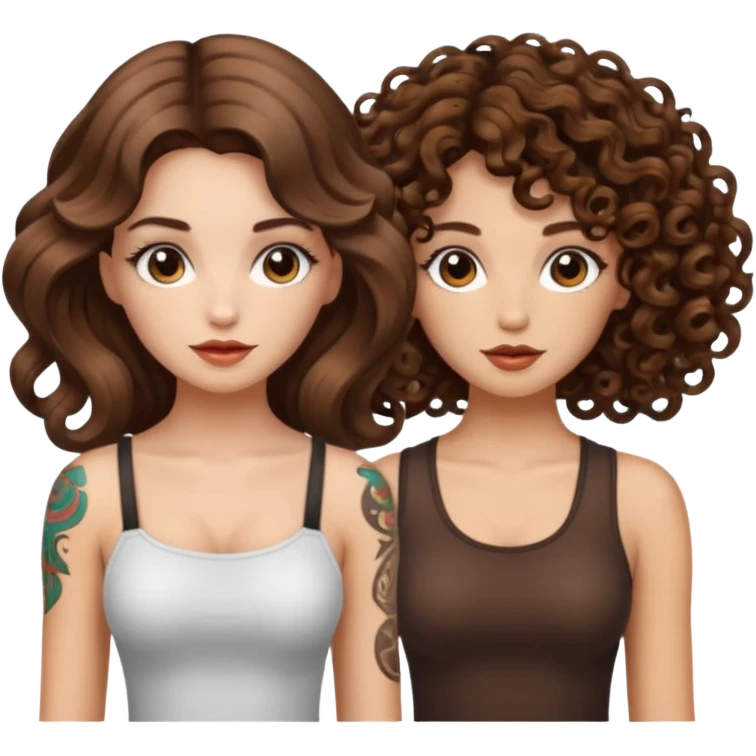 eureka mushroom — long wavy brown hair tattooed woman and short tight curly brown hair woman — idea glow emoji