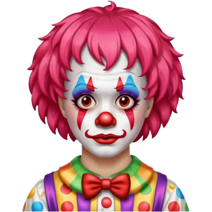 red glitter clown with the sad facial expression emoji