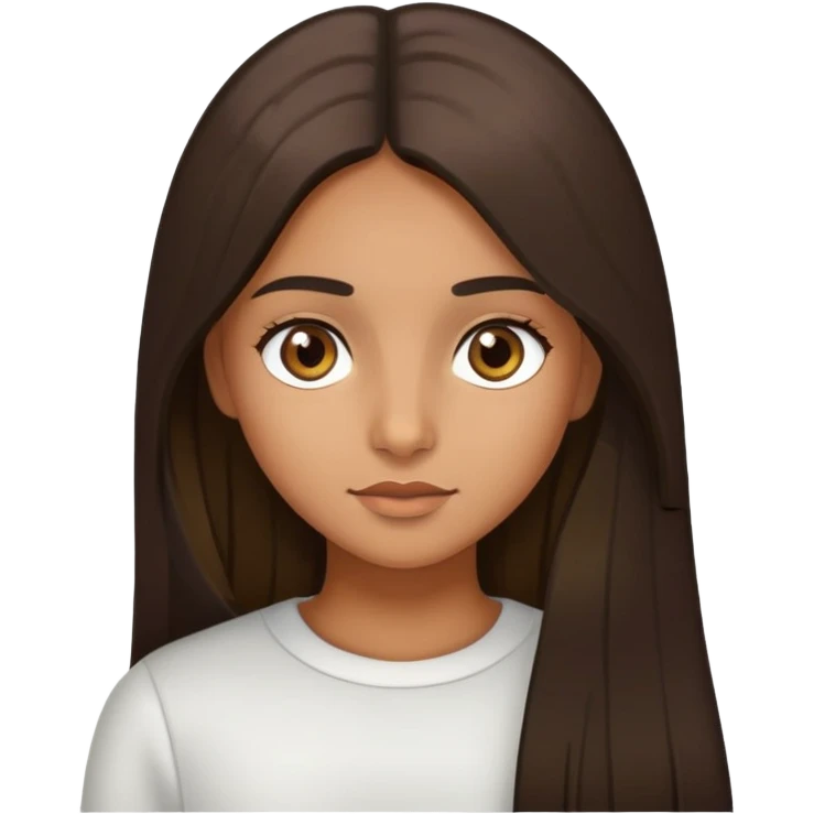 Girl with medium tan olive skin and medium dark brown  straight long hair and hazel eyes  emoji