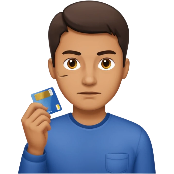 Scissors cutting man ID card in 2 parts. Realistic emoji