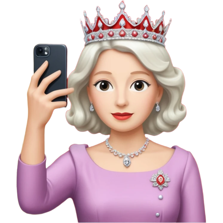 someone who's taking a selfie in a room with the wax figures of the queen elisabeth the II emoji
