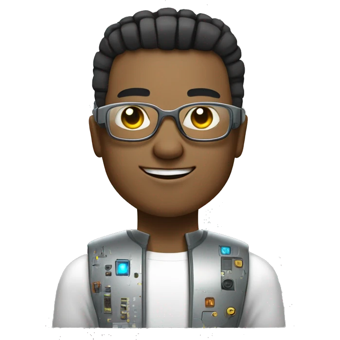 Cyborg with flat top haircut, rectangular glasses, circuits and smiling  emoji