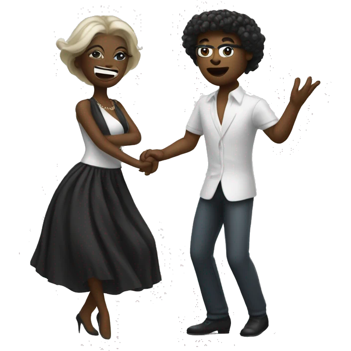 Diva with white skin dancing with programmer white skin emoji