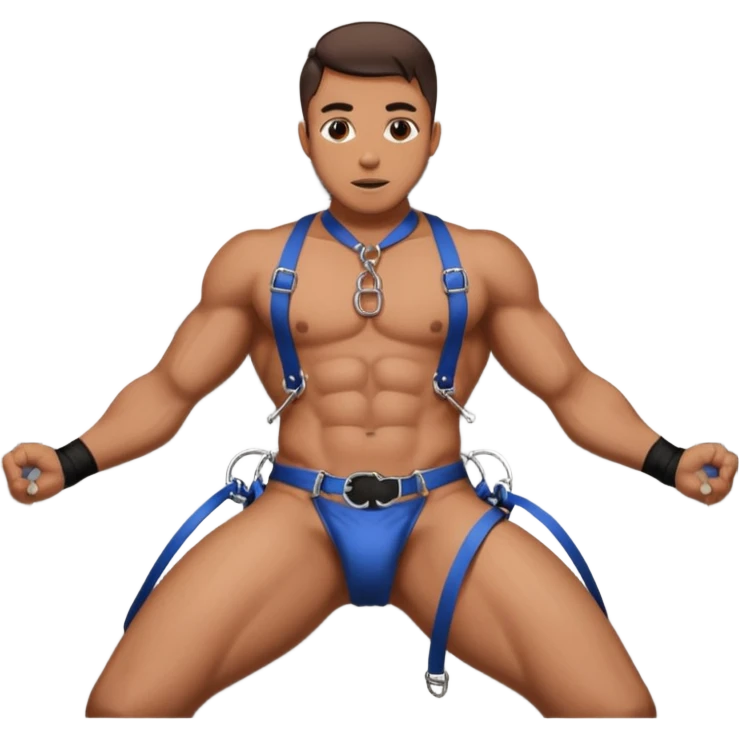 Male tied to bed on his back bdsm bondage, wearing chastity cage emoji