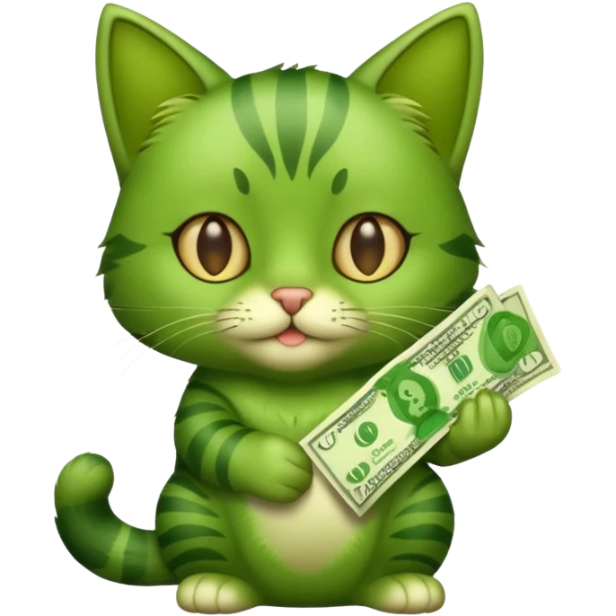 Green cat, all green body, has money emoji