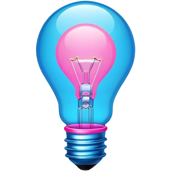 neon lightbulb, glowing blue and pink, soft glossy highlight, modern minimal shape emoji