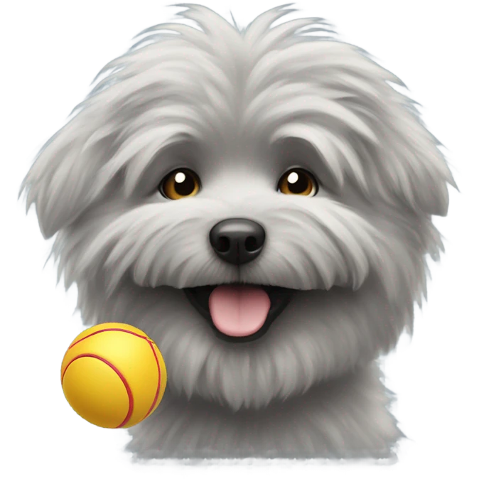 Grey fluffy dog with ball in mouth emoji