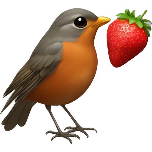 Robin eating a strawberry emoji