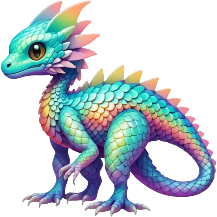 futuristic lush warm-colored iridescent whitish silvery scaley neon-colored Fakémon-Trico-creature (full body) emoji