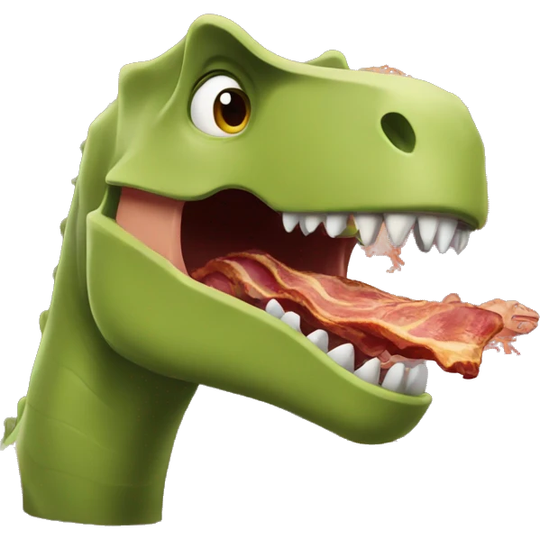A dinosaur eating bacon emoji