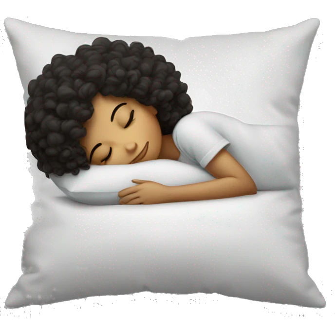 Sleeping girl on pillow dark curly hair emoji