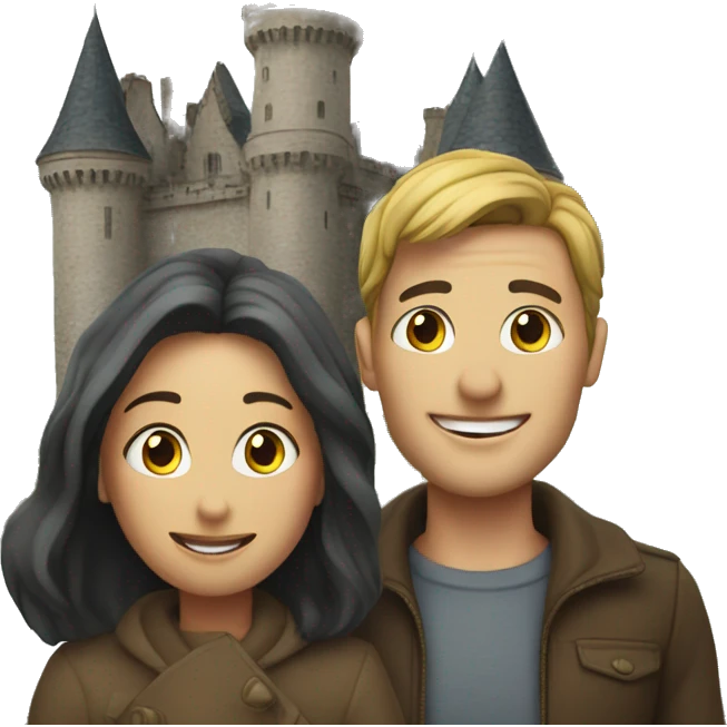couple under cloudy sky behind a castle  emoji