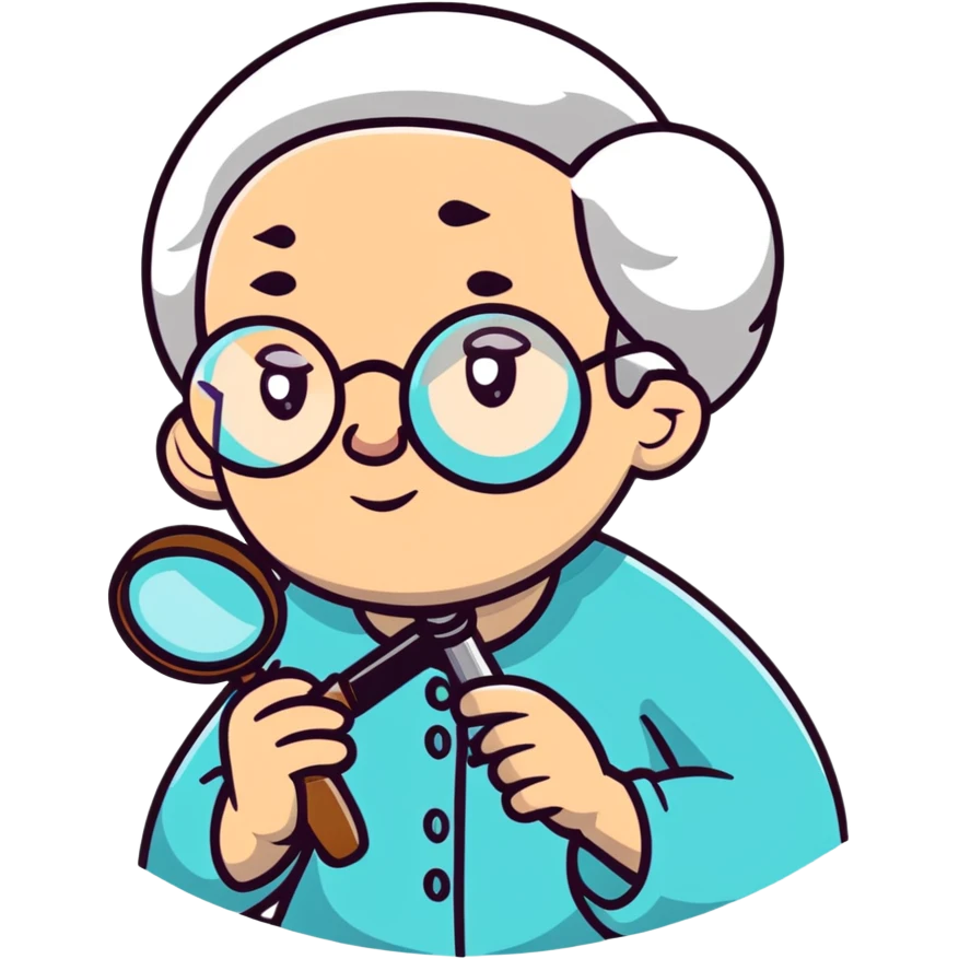 grandmother character holding a magnifying glass emoji