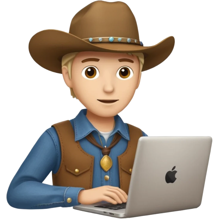 cowboy coder with a laptop infront and he is very white emoji