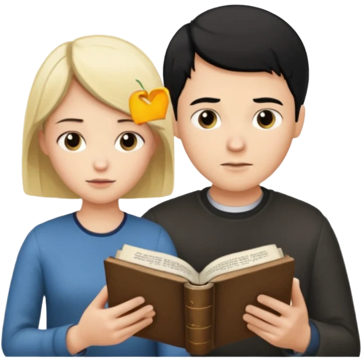 Crie uma figurinha pra stories de uma biblia aberta e um casal lendo (homem loiro e mulher branca cabelos pretos baixinha) emoji
