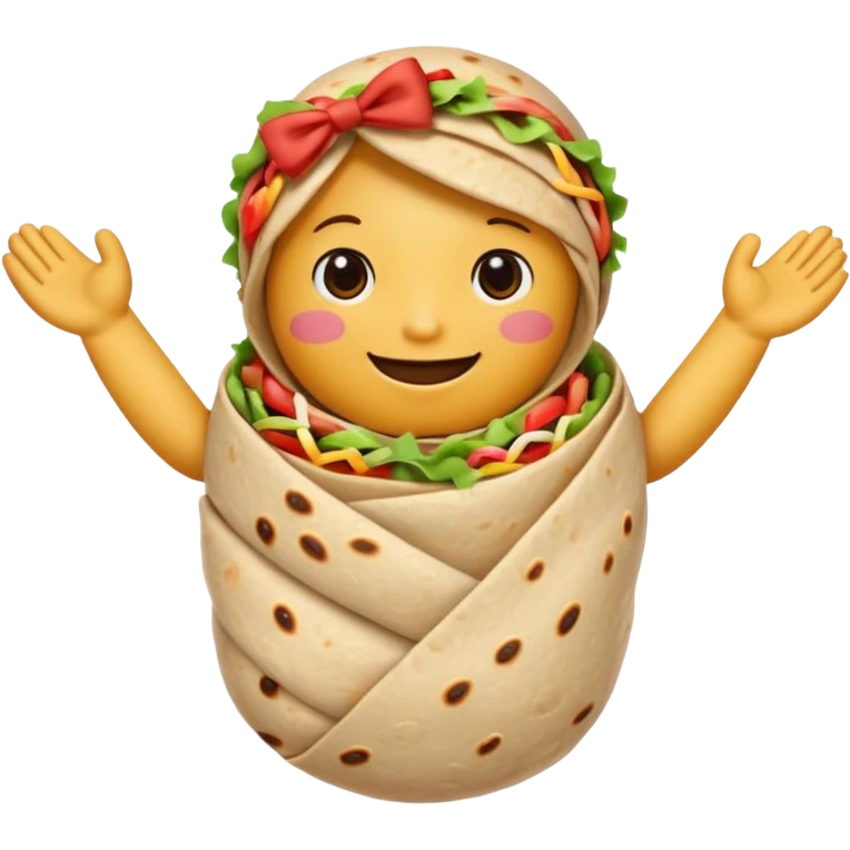 A burrito with arms bow on top emoji