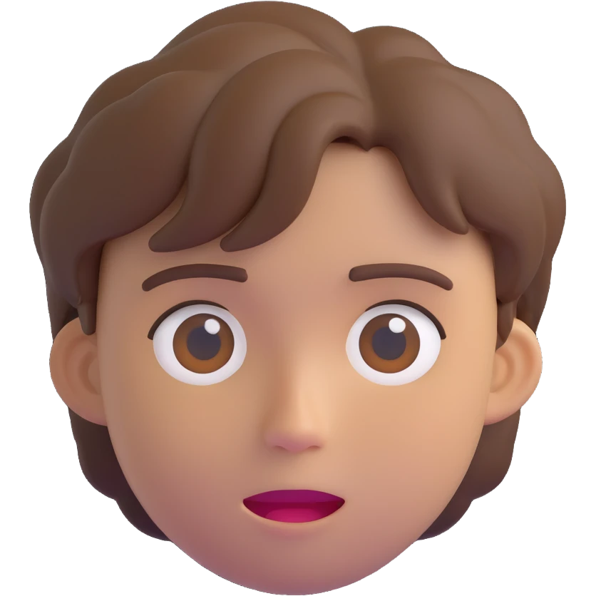 portrait of a young person with short tousled brown hair and a neutral expression in 3D emoji style emoji
