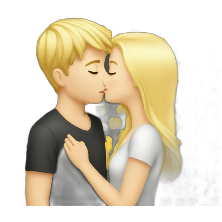 Blond boy kissing a blonde girl emoji