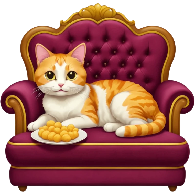 یک گربه که روی مبل  دراز کشیده و دارد پفک میخورد emoji