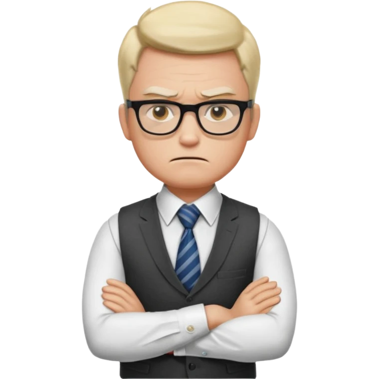 Frowns with Glasses, Strict Teacher: Man with square glasses, vest and tie, arms crossed, angry face

 emoji