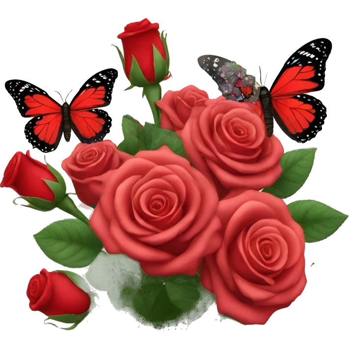Red Roses bouquet with butterflies emoji