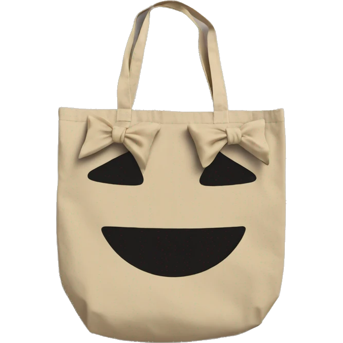 a sand color tote bag made with soft cotton with a bow on top emoji
