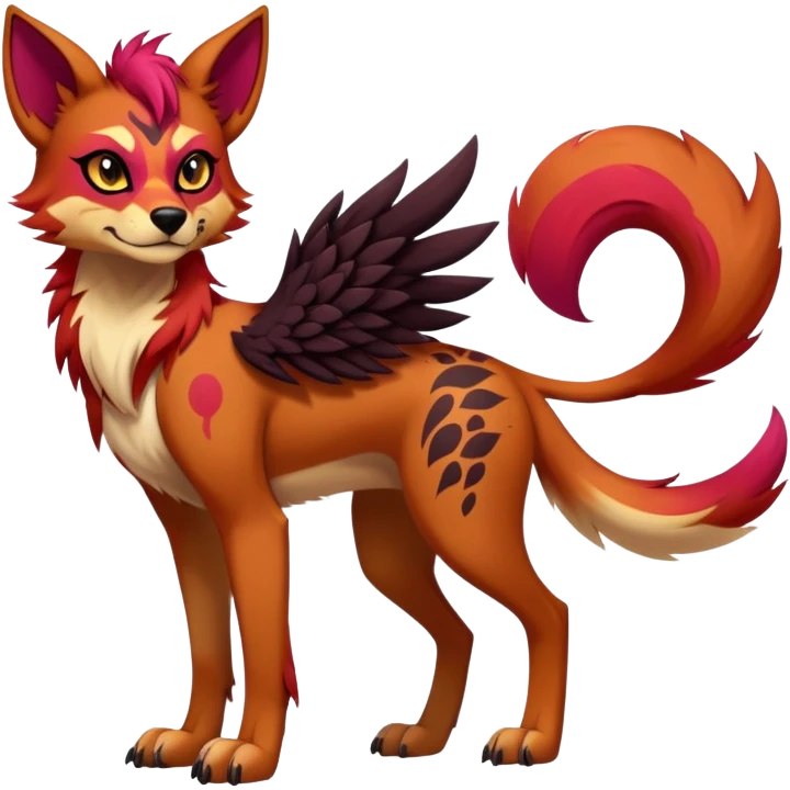 Vibrant dark edgy badass cool Falvie-Fionbri-creature-canine-fursona, full body, with random markings emoji