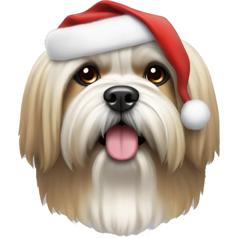 Lhasa apso with a santa hat emoji