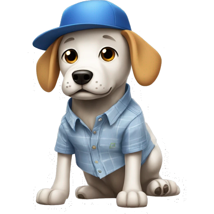 Dog wearing a shirt and crocs and a hat and a Roblox shirt emoji