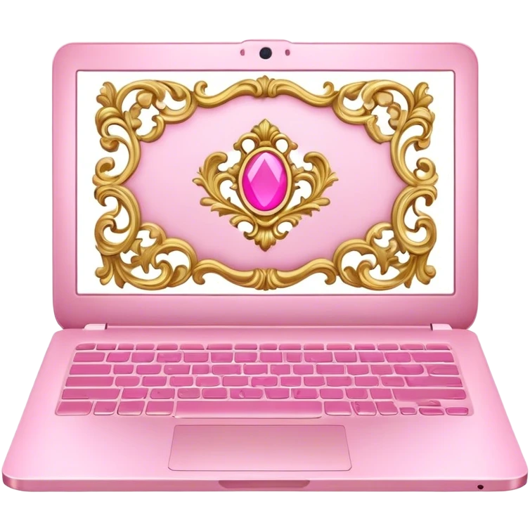 Laptop with rococo style pink and gold emoji