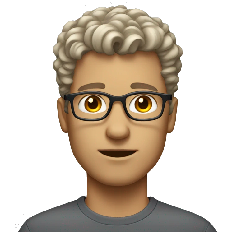white male, short curly hair, light brown with a hint of grey, stubble, glasses, eyeroll expression. emoji