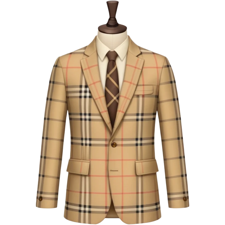 Burberry-style plaid jacket, beige with check pattern, simple and iconic emoji