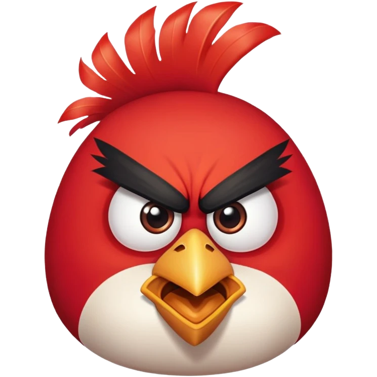 Red angry bird from Angry Birds game with triangular eyebrows and angry expression emoji