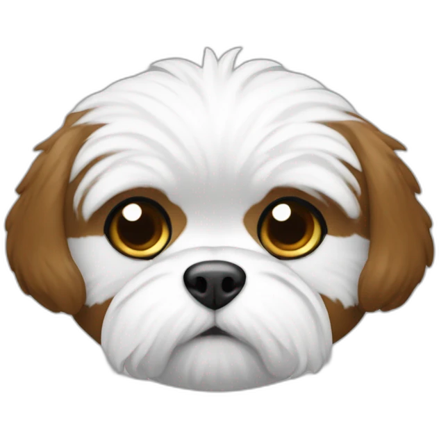 GENERATE A SHITZU ON A BADGE - THE SHITZUE IS WHITE WITH SOME BROWN AROUND THE EYES - WHITE EARS  emoji