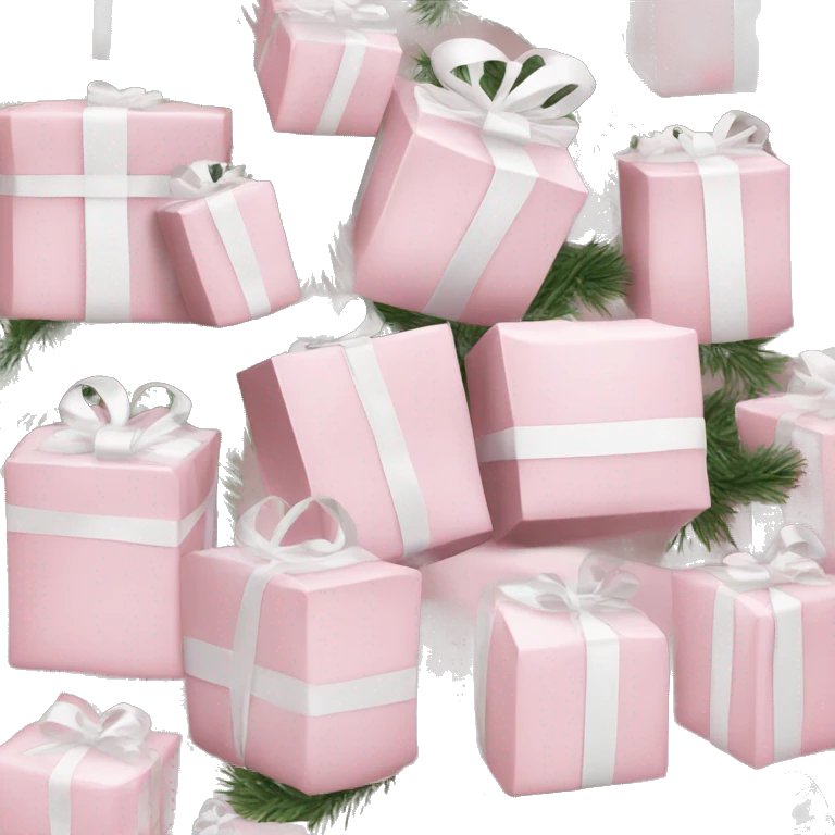 Light pink Christmas gifts under a white Christmas tree  emoji