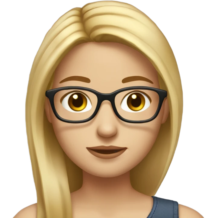 “Create an emoji of a girl with fair skin, blonde highlights, slightly wavy (almost straight) hair, round glasses, and brown eyes. She should look friendly and modern, with detailed features that showcase her unique personality.” emoji