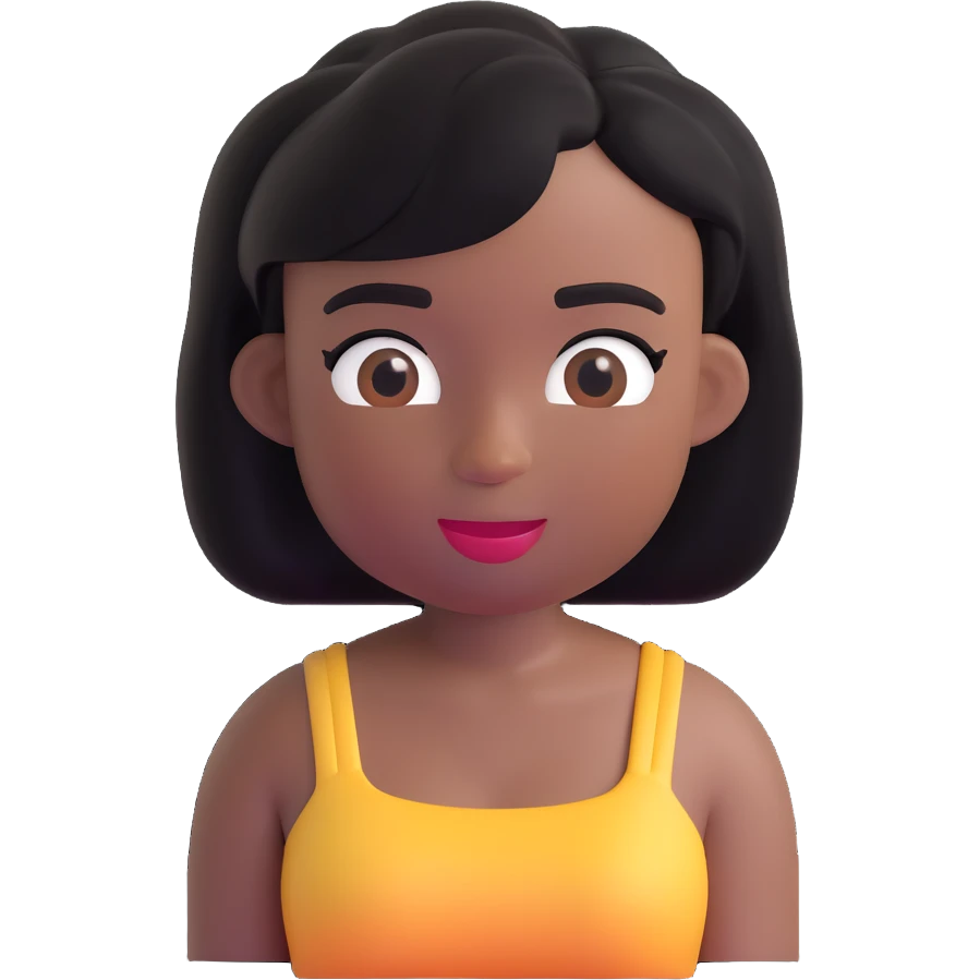 black girl memoji, black hair, tube top, 3D emoji style emoji