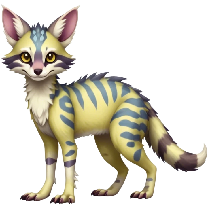 Feral Rare Fantasy light vibrant pastel warm-colored Vernid-Sergal-Genet-species by LiLaiRa, random markings, tufted ears, full body, 4 legs emoji