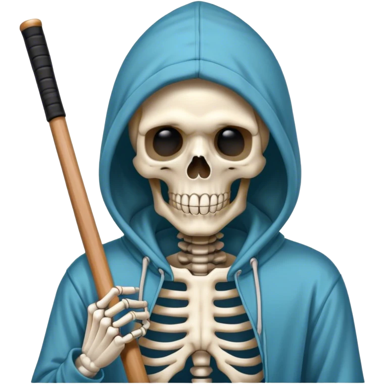 A skeleton in￼ hoodie with pool, Cue emoji