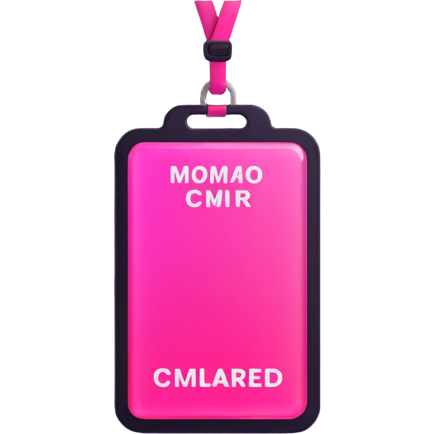 ID badge, transparent glass with bright pink gradient from #FF335F to #FF99AA, highlights and reflections, minimalistic emoji