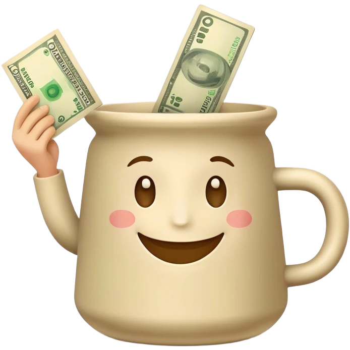 a smiling glue pot holding a banknote emoji