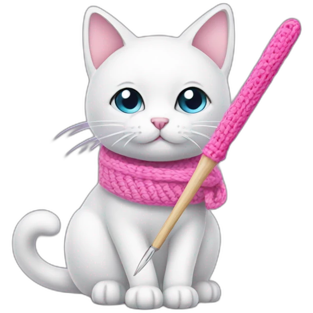 White cat with pink crochet hook emoji