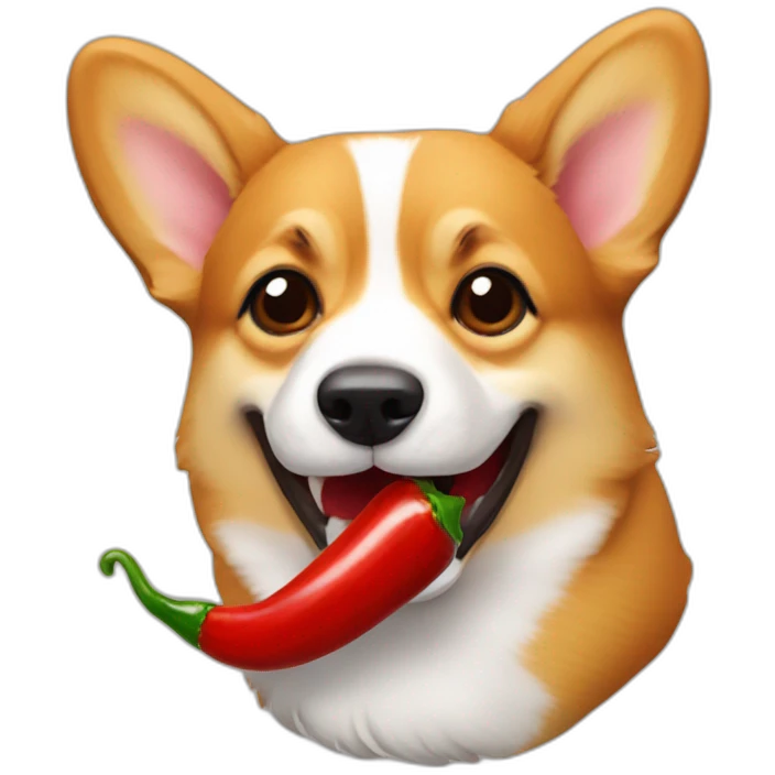 corgi with a chili pepper in his mouth emoji