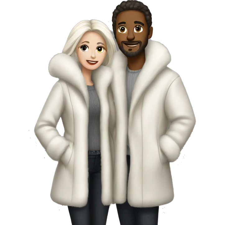 White couple in long fur coats emoji