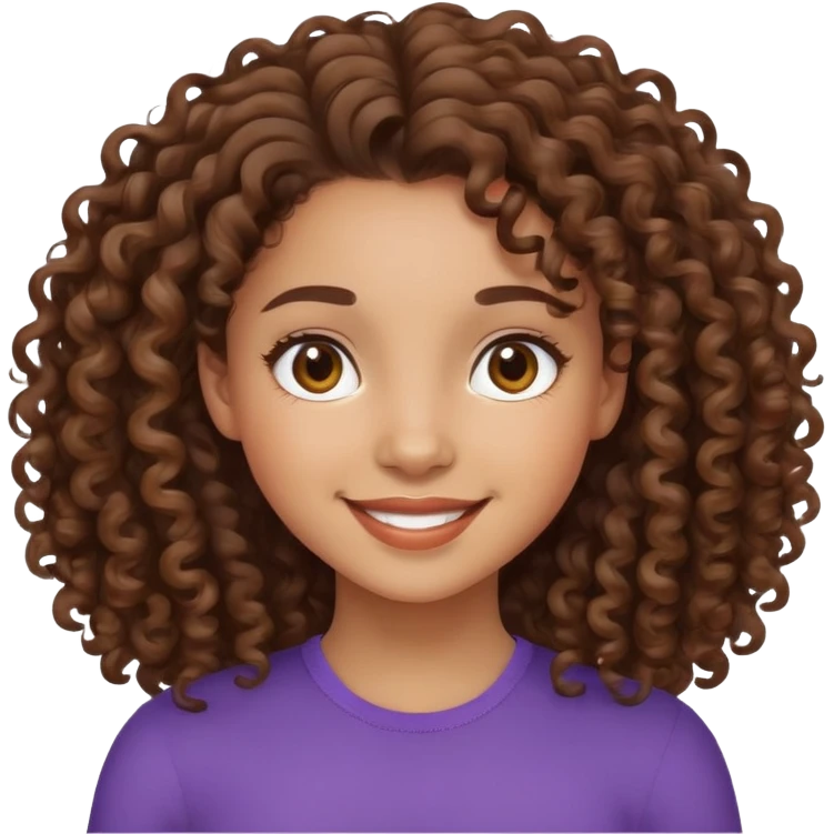 mixed-race girl with curly brown hair, smiling face emoji